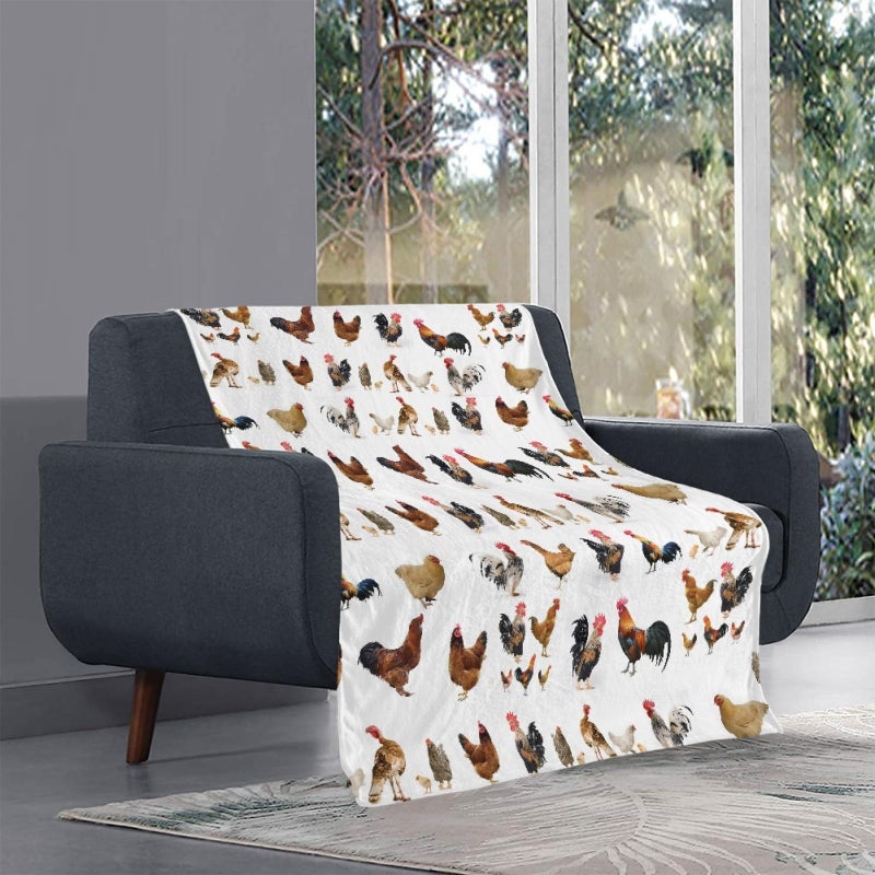 AFPANQZ Chicken Printed Super Soft Fuzzy Faux Fur Reversible Flannel Throw Blanket for Sofa, Couch and Bed - Plush Blanket Funny White 35.4x47inch - Image 4